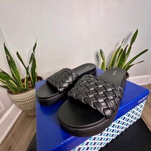 Black Woven Slide Sandals